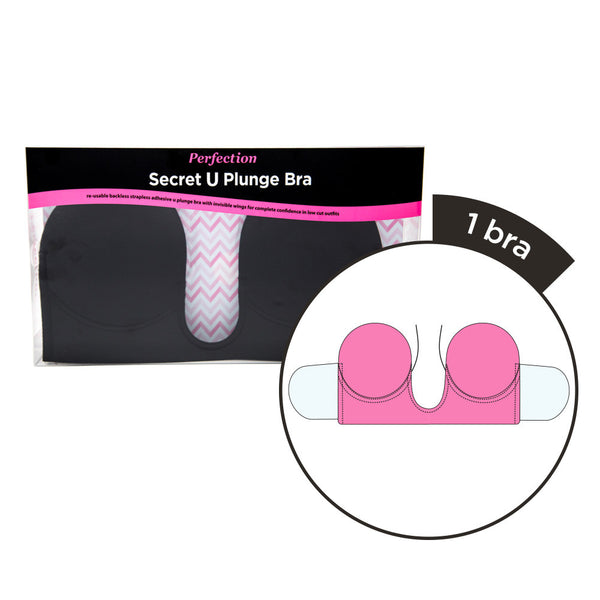 Perfection Secret U Plunge Stick on Bra Backless Strapless Adhesive A to E  cup 